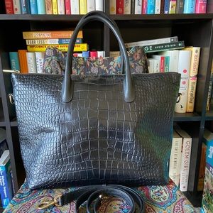 Cuyana Top Zip Satchel in Croc Embossed Leather - GUC